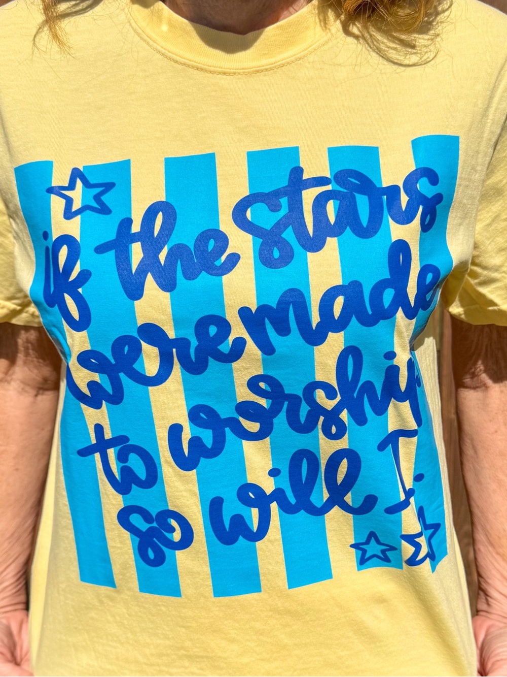 Comfort Colors Yellow Tee with Blue Script & Stripes